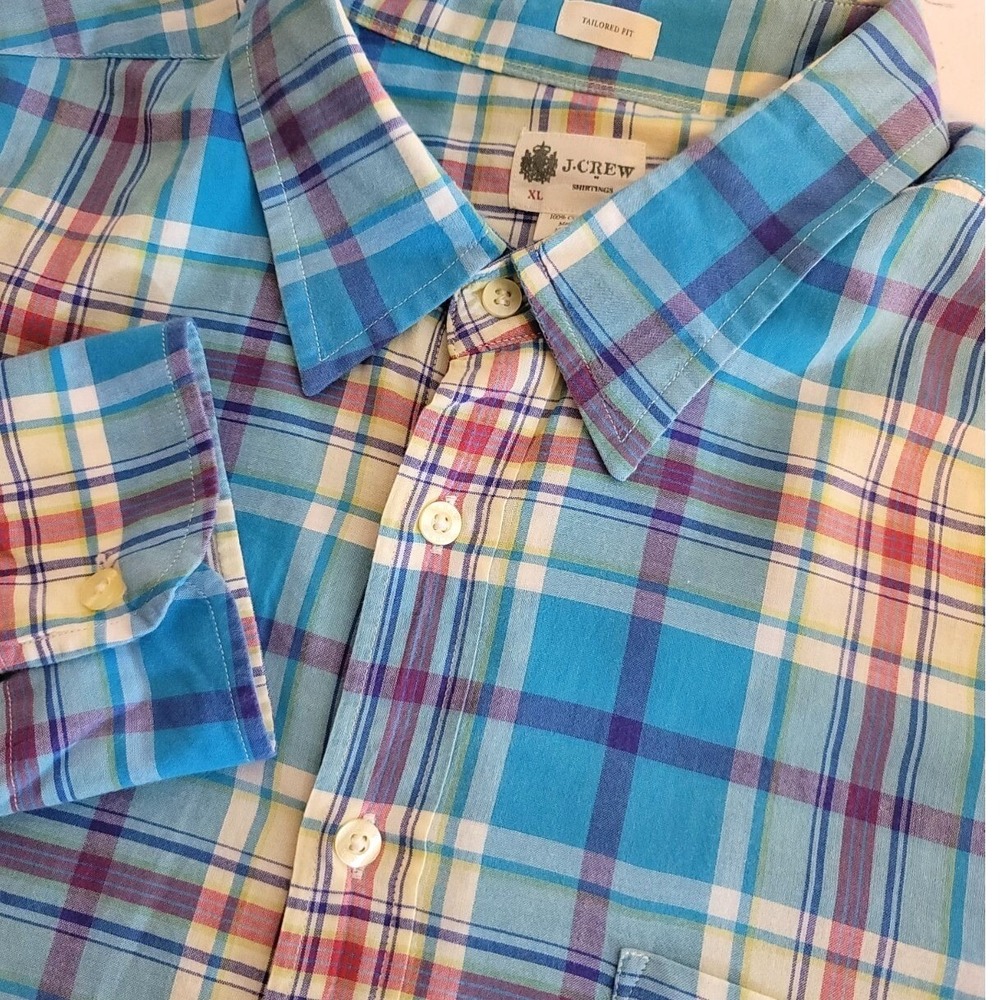 J.Crew Mens XL Tailored Fit Plaid Button Up Shirt Blue Multi Cotton Casual